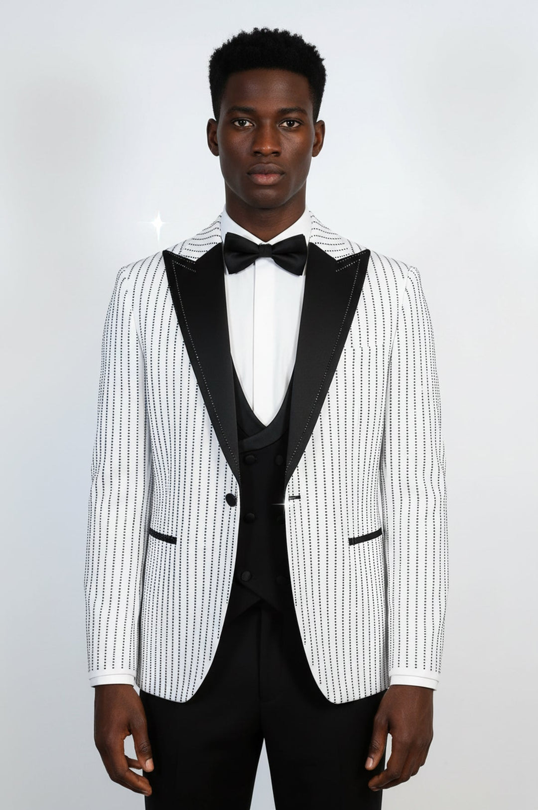 WSS White Black Rhinestone Stripe Peak Lapel Tuxedo Suit –  - Pinneberg