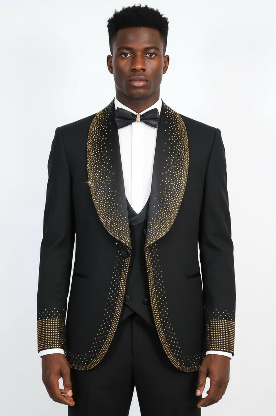 WSS Black 3-Piece Suit with Gold Bead Embellished Shawl Lapel  - Eindhoven