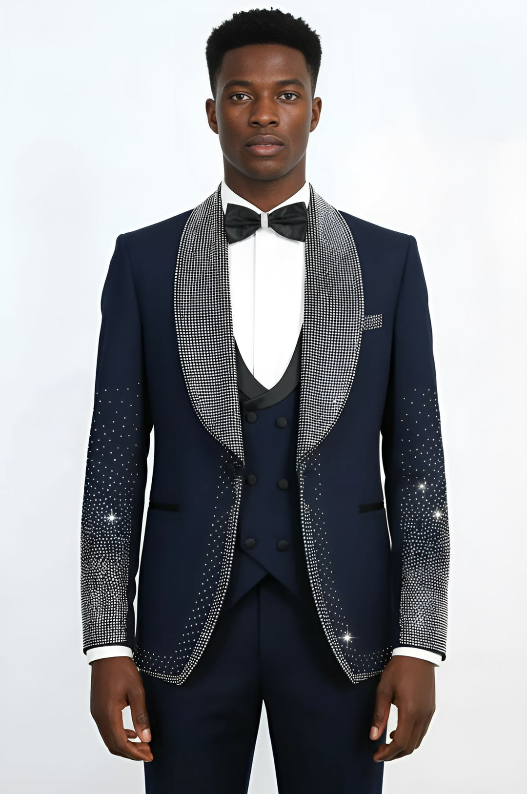 WSS Navy Blue 3-Piece Suit with Silver Bead Embellished Shawl Lapel  - Fürstenfeldbruck