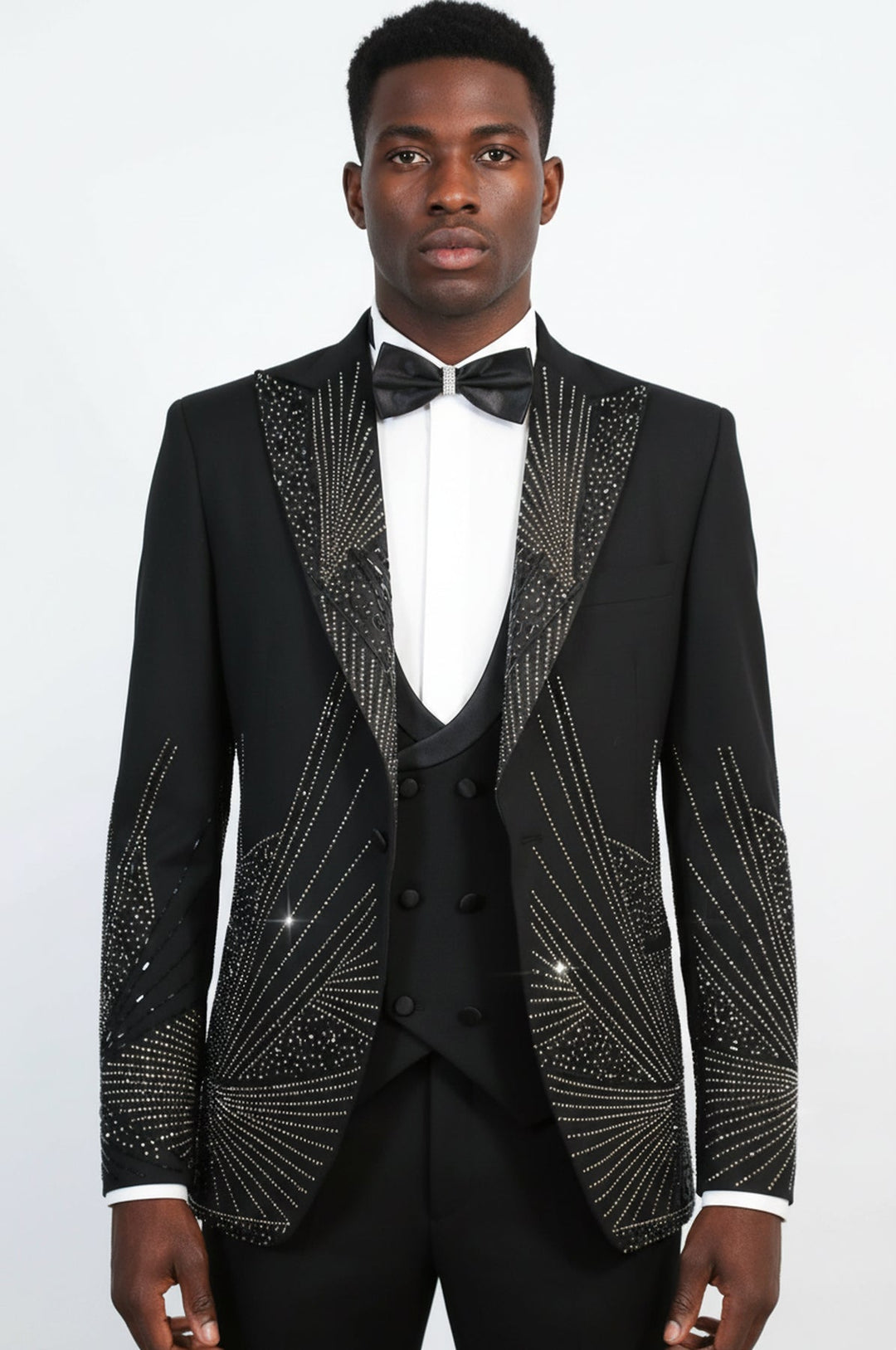 WSS Black Silver Sunburst Rhinestone Peak Lapel Tuxedo Suit –  - Medemblik