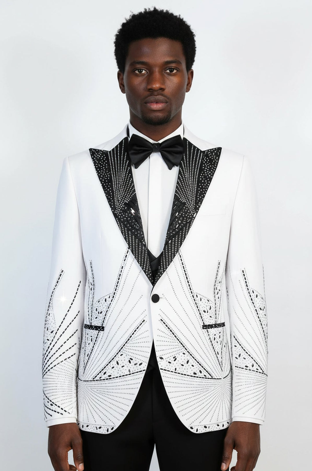 WSS White Black Sunburst Rhinestone Peak Lapel Tuxedo Suit –  - Torrejón de Ardoz
