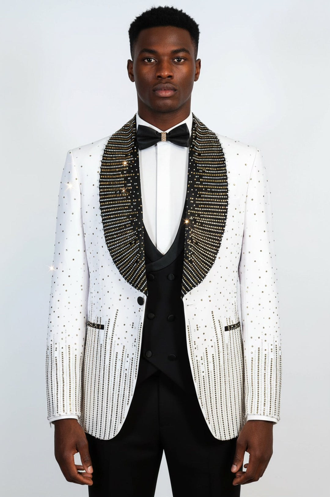 WSS White 3-Piece Suit with Gold Vertical Bead Embellishments  - Lancaster