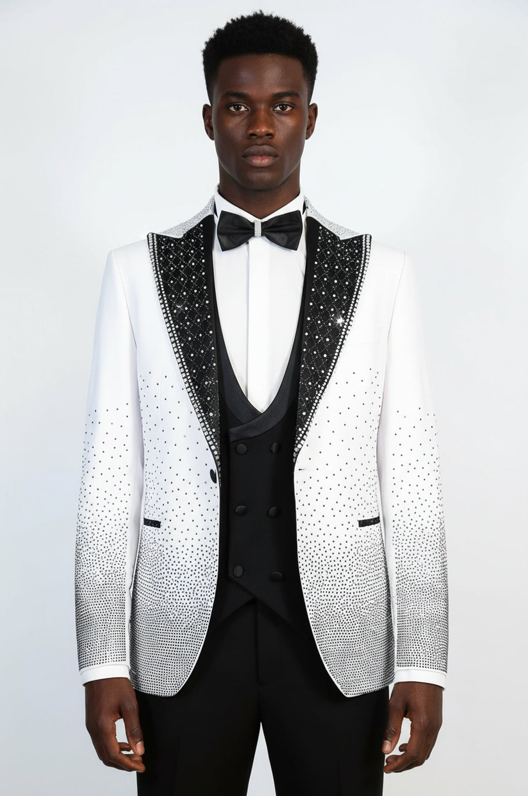 WSS White 3-Piece Suit with Black Geometric Patterned Peak Lapel  - Middelburg