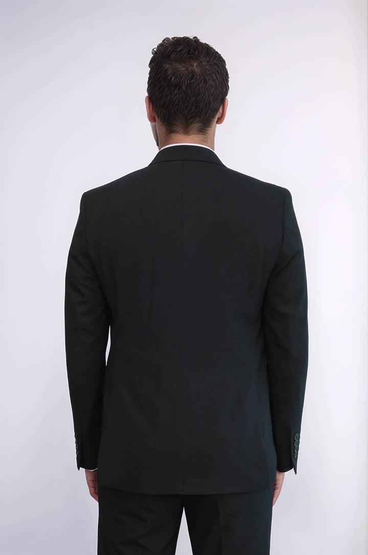 WSS Three Piece Slim Fit Single Button Black Men Suit - Issaquah