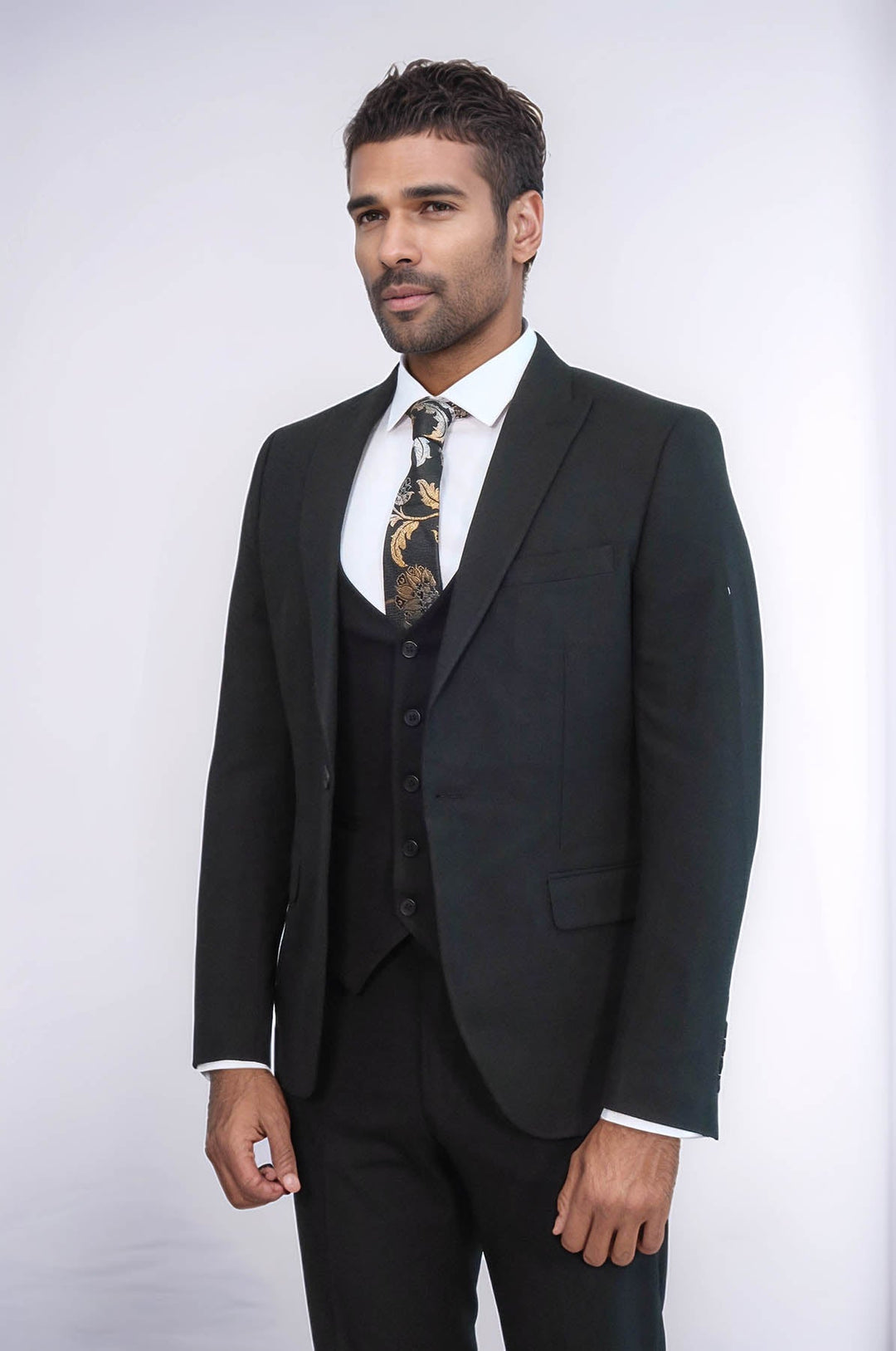 WSS Three Piece Slim Fit Single Button Black Men Suit - Issaquah