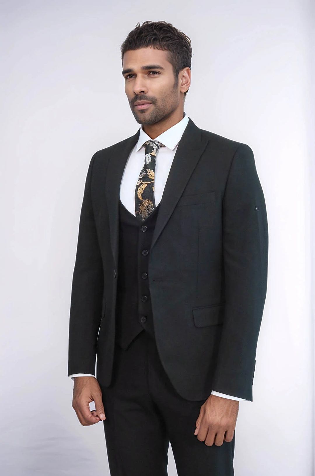 WSS Three Piece Slim Fit Single Button Black Men Suit - Council Bluffs
