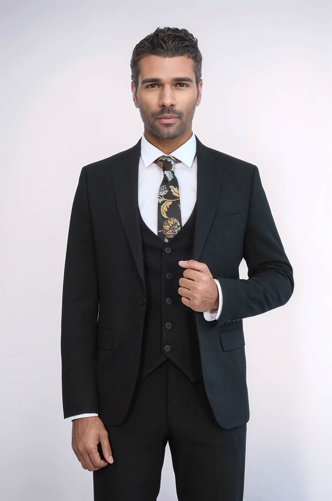 WSS Three Piece Slim Fit Single Button Black Men Suit - Issaquah