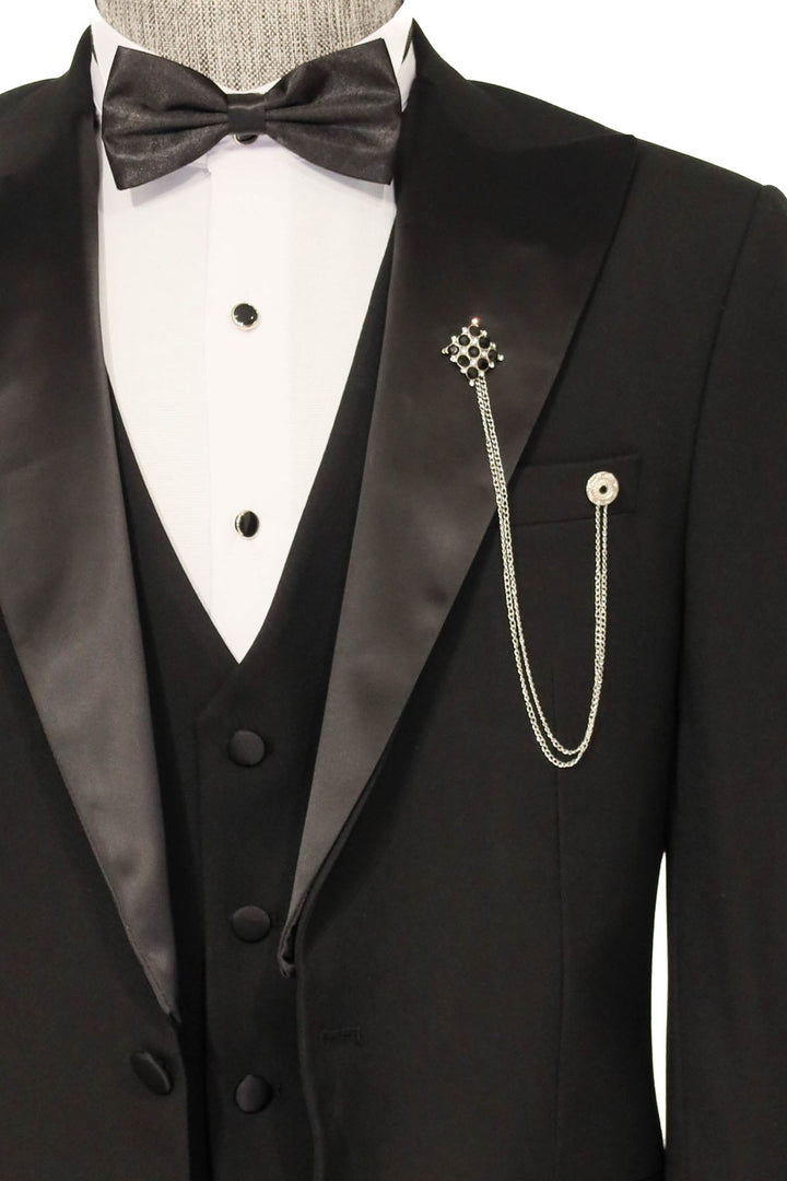 WSS Three Piece Slim Fit Single Button Black Men Suit - San Luis Obispo
