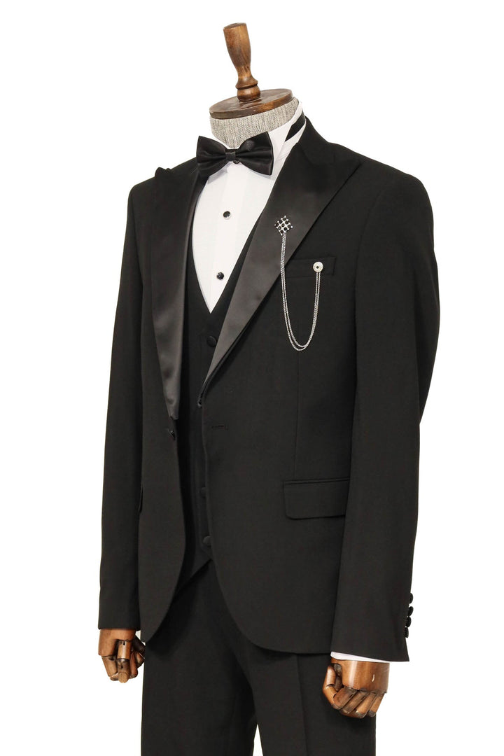 WSS Three Piece Slim Fit Single Button Black Men Suit - San Luis Obispo