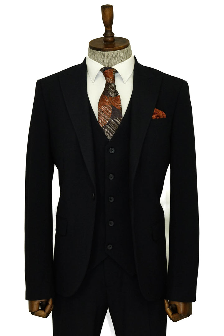 WSS Three Piece Slim Fit Single Button Navy Blue Men Suit - Sartrouville