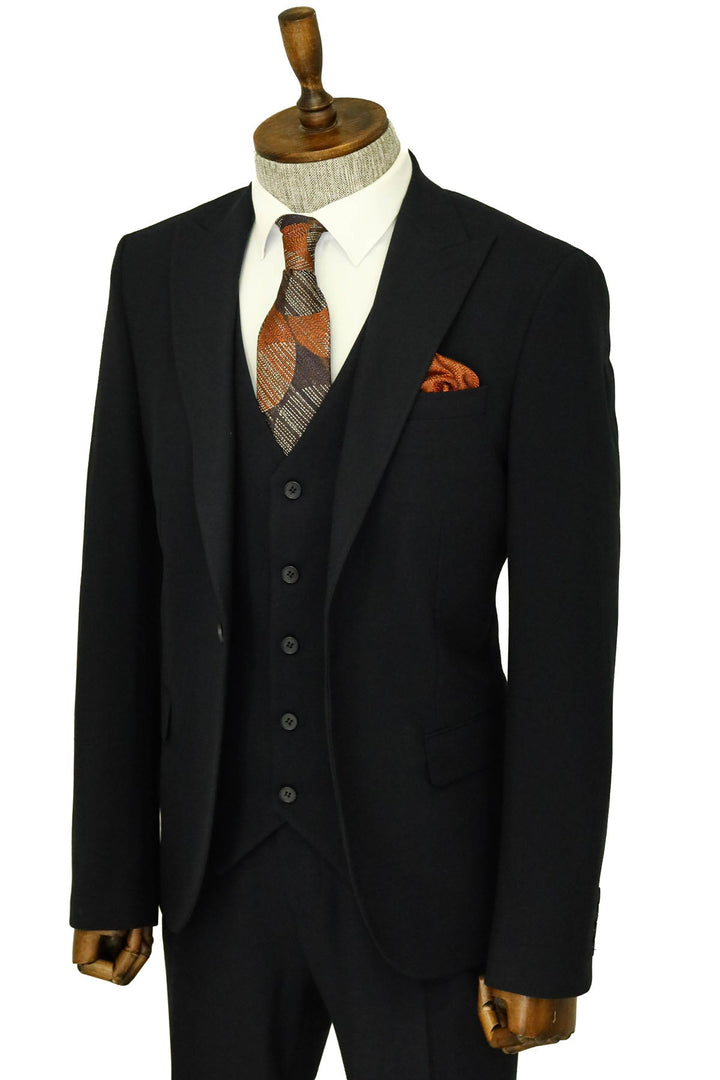 WSS Three Piece Slim Fit Single Button Navy Blue Men Suit - Sartrouville