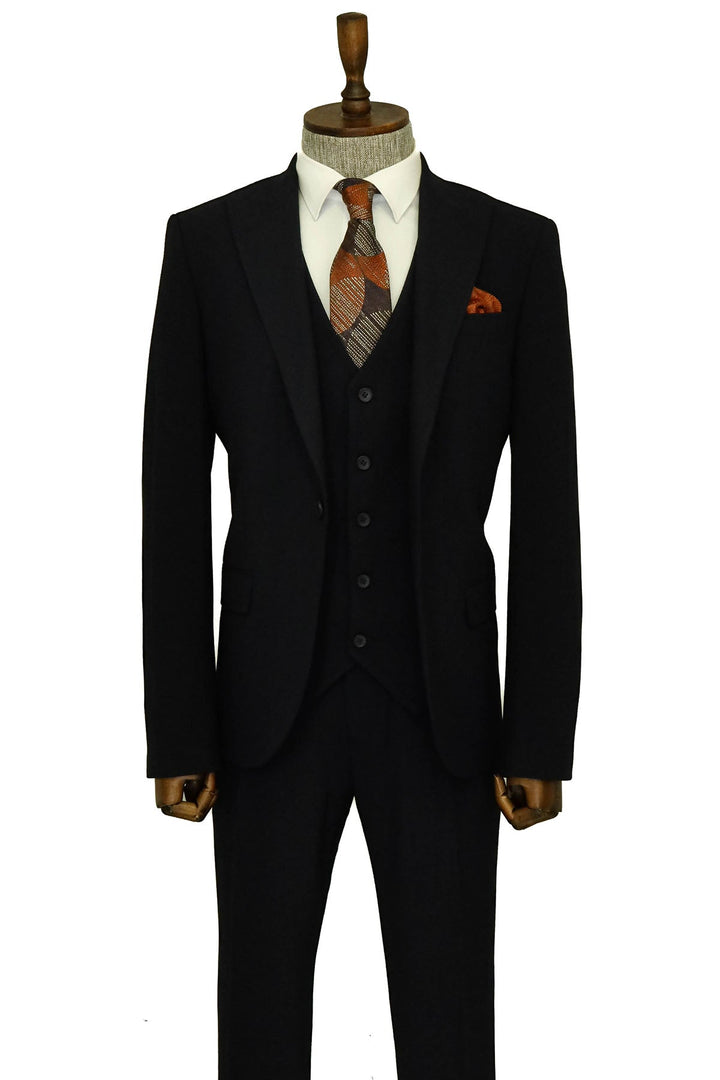 WSS Three Piece Slim Fit Single Button Navy Blue Men Suit - Sartrouville