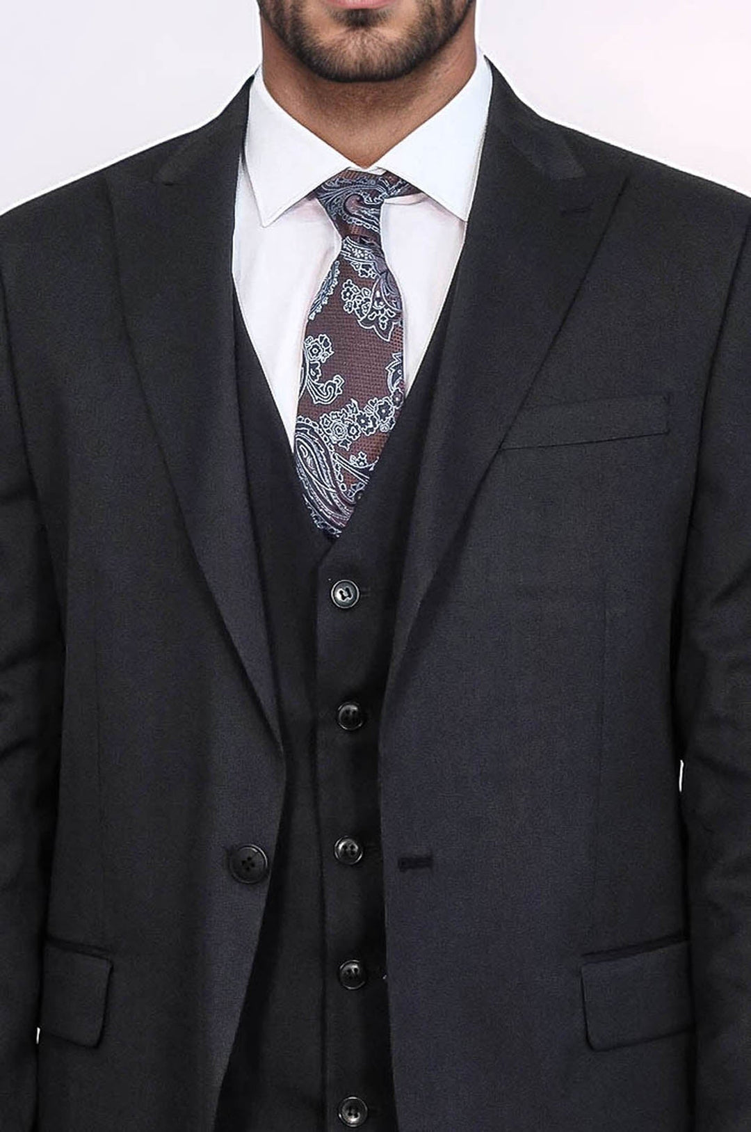 WSS 3 -Piece Single Button Peak Lapel Black Men Suit  - Security-Widefield