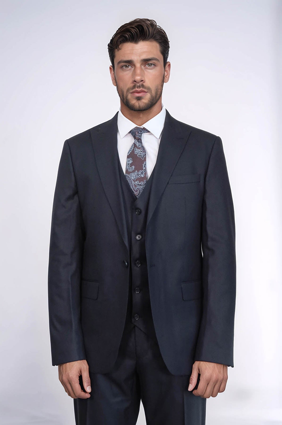WSS 3 -Piece Single Button Peak Lapel Dark Blue Men Suit  - Arlington