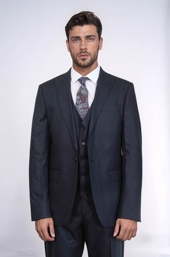 WSS 3 -Piece Single Button Peak Lapel Dark Blue Men Suit  - Arlington