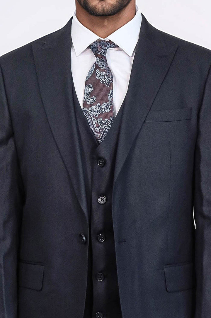 WSS 3 -Piece Single Button Peak Lapel Dark Blue Men Suit  - Arlington