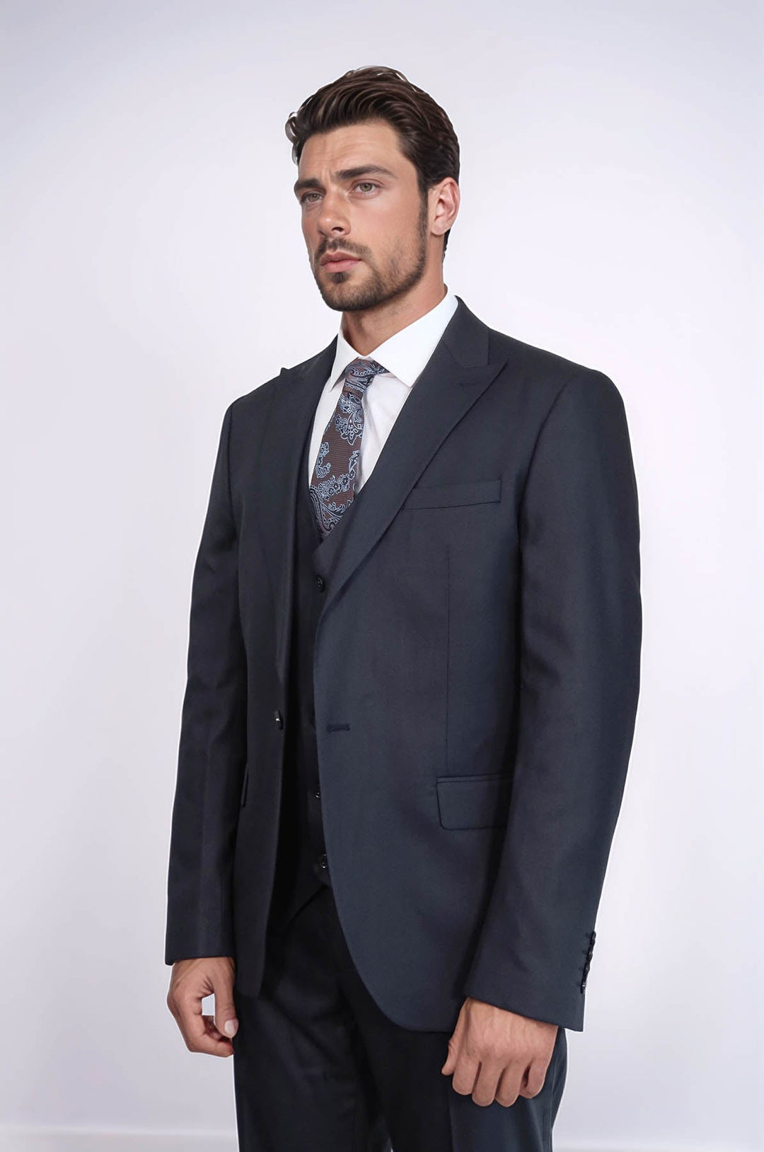 WSS 3 -Piece Single Button Peak Lapel Dark Blue Men Suit  - Arlington