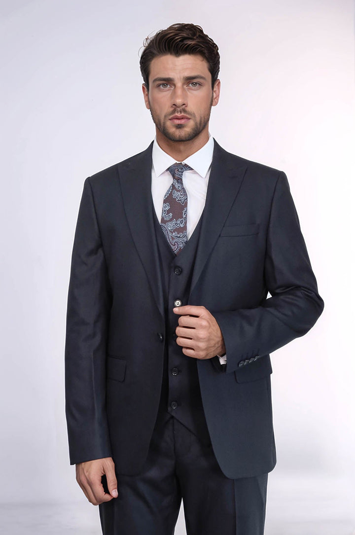 WSS 3 -Piece Single Button Peak Lapel Dark Blue Men Suit  - Arlington