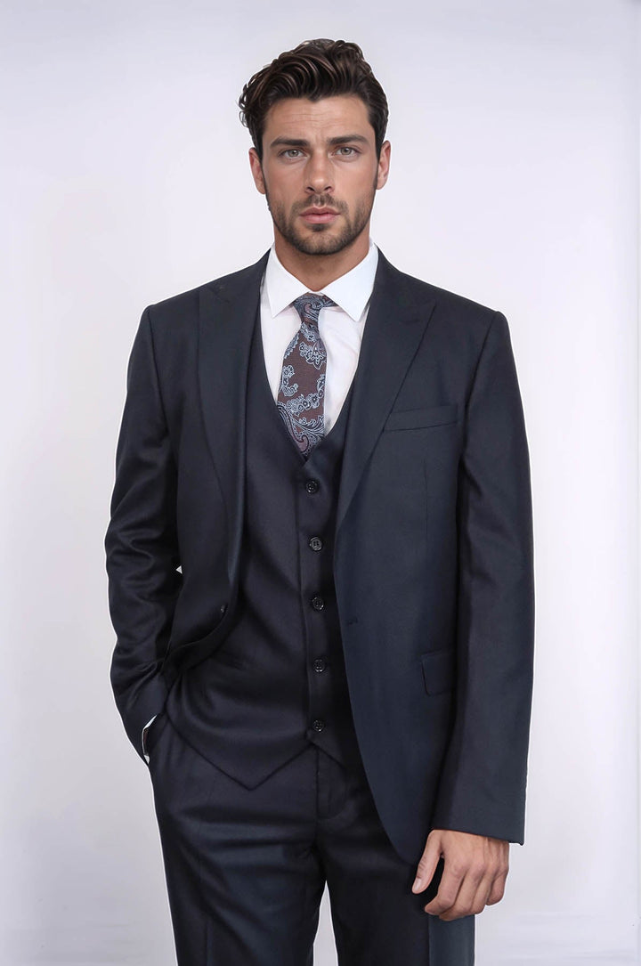 WSS 3 -Piece Single Button Peak Lapel Dark Blue Men Suit  - Arlington