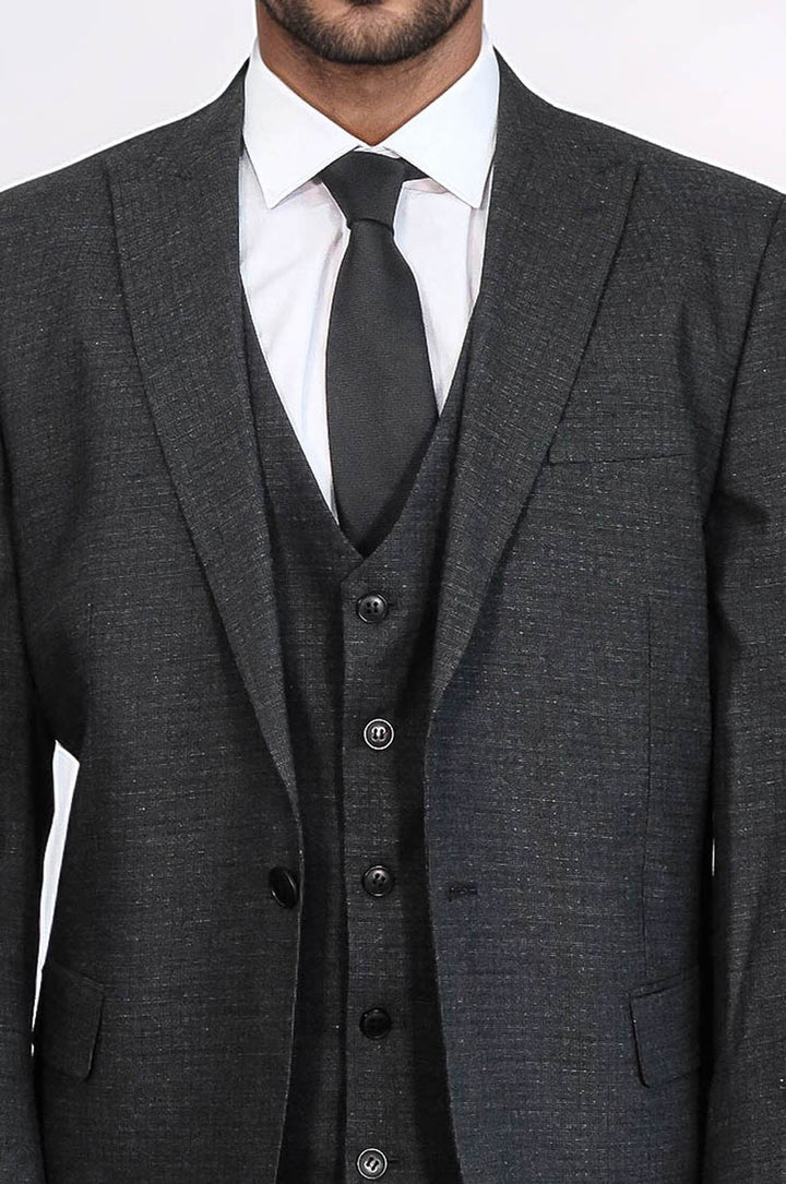 WSS 3 -Piece Single Button Peak Lapel Dark Grey Men Suit  - Friedrichshafen