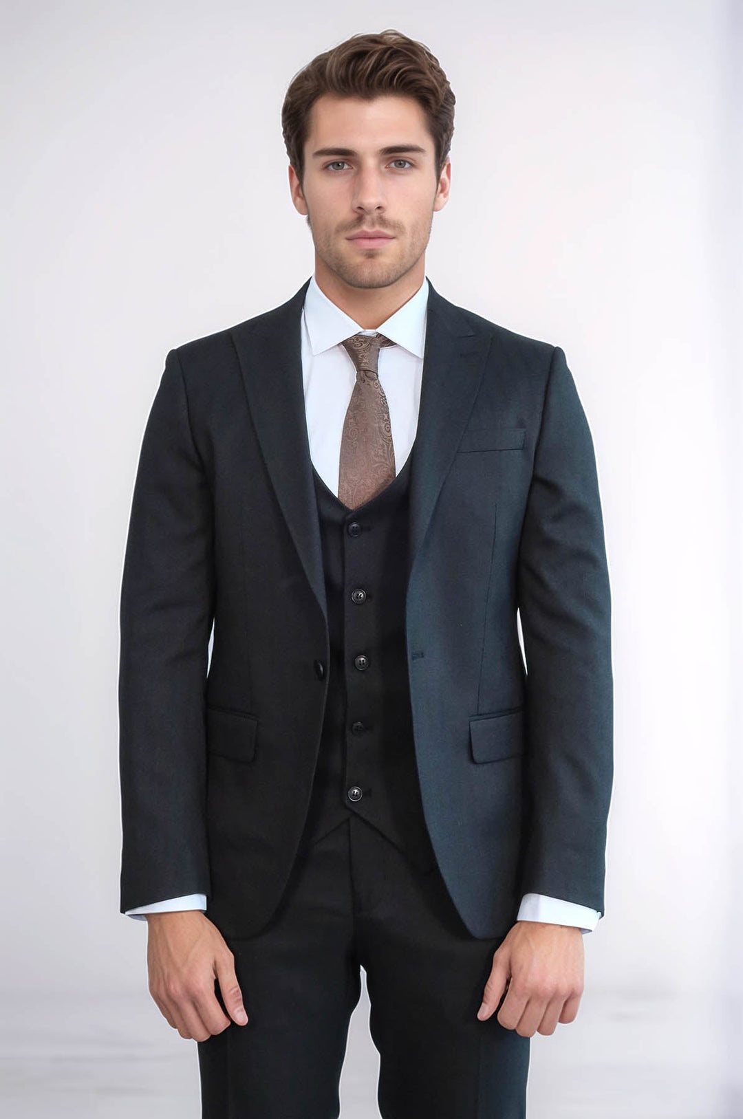 WSS 3 -Piece Single Button Peak Lapel Anthracite Men Suit  - Tizimín