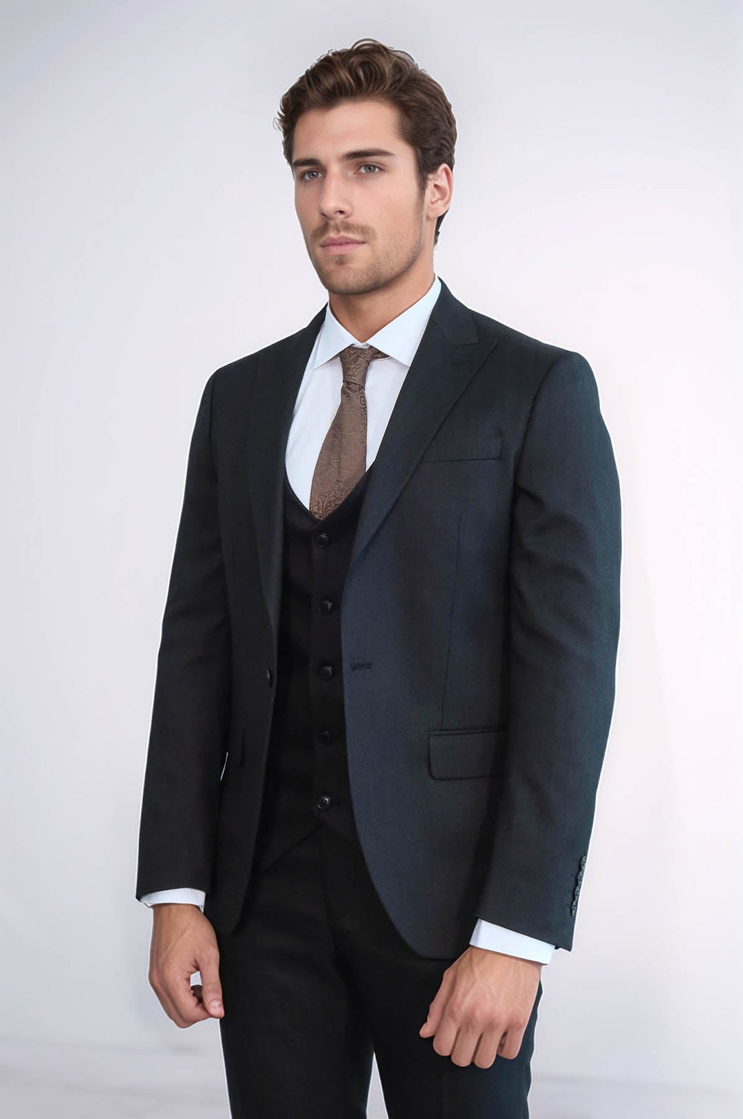 WSS 3 -Piece Single Button Peak Lapel Anthracite Men Suit  - Tizimín