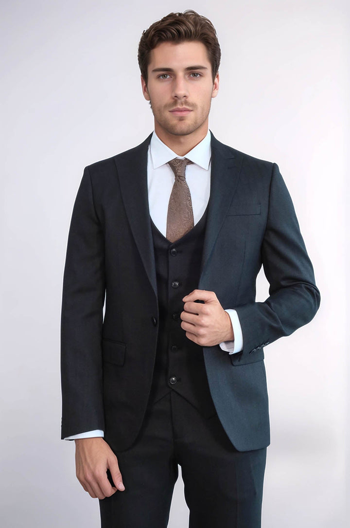 WSS 3 -Piece Single Button Peak Lapel Anthracite Men Suit  - Tizimín