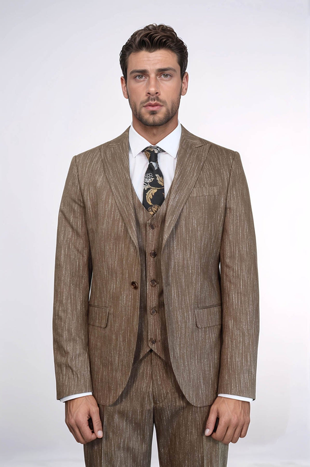 WSS 3 -Piece Single Button Peak Lapel Tan Men Suit  - Woburn