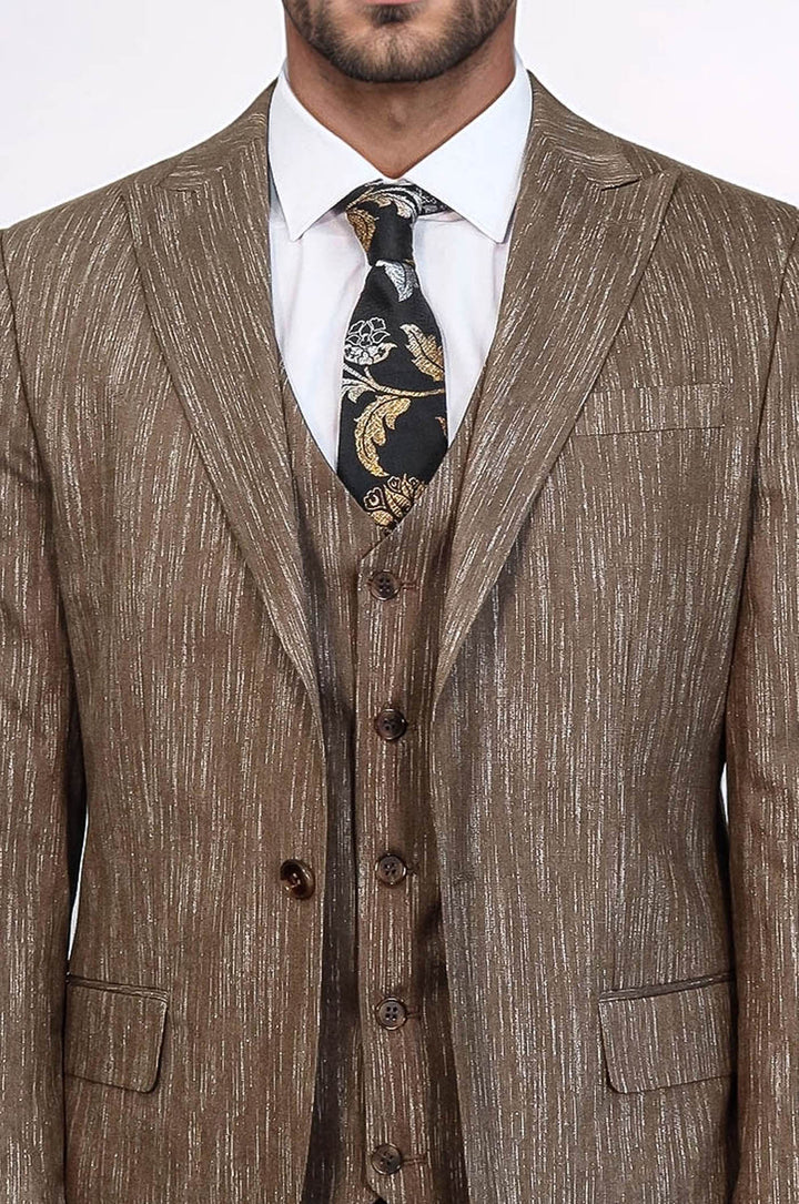 WSS 3 -Piece Single Button Peak Lapel Tan Men Suit  - Woburn