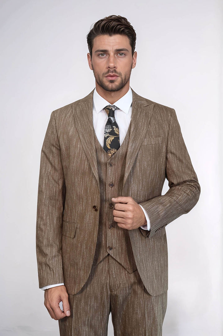 WSS 3 -Piece Single Button Peak Lapel Tan Men Suit  - Woburn