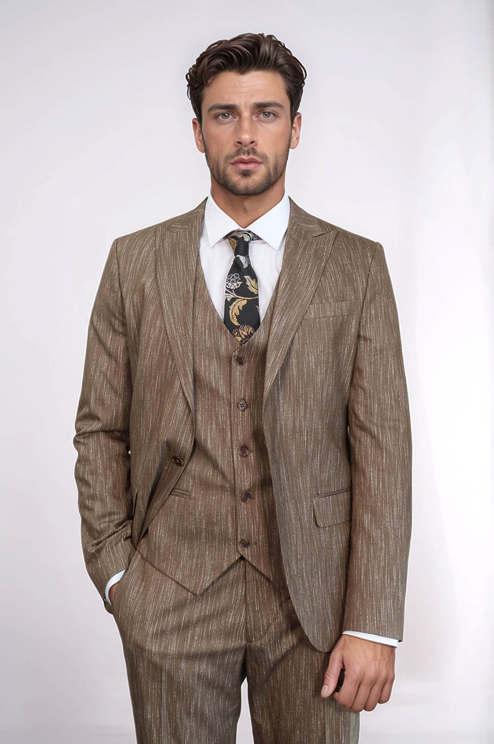 WSS 3 -Piece Single Button Peak Lapel Tan Men Suit  - Woburn