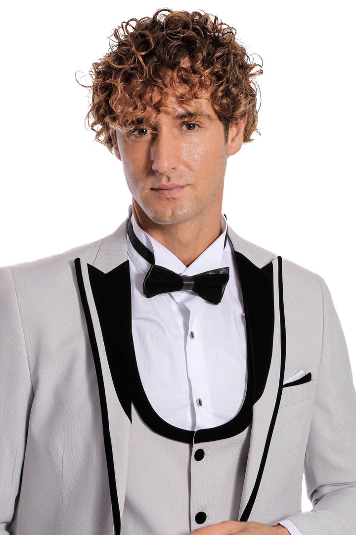 WSS Velvet Lapel Vested Patterned Grey Men Tuxedo  - Fort McMurray