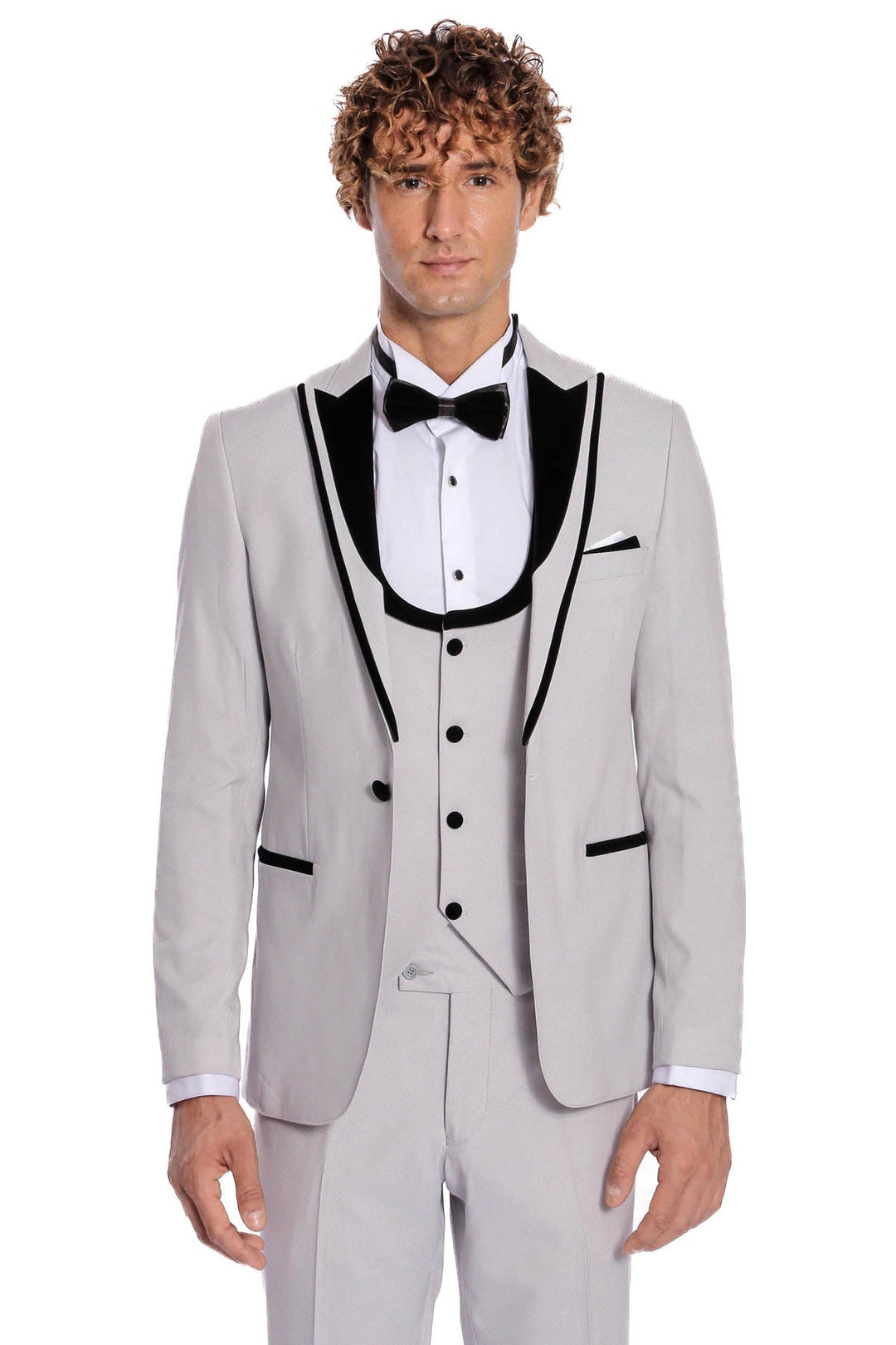 WSS Velvet Lapel Vested Patterned Grey Men Tuxedo  - Fort McMurray
