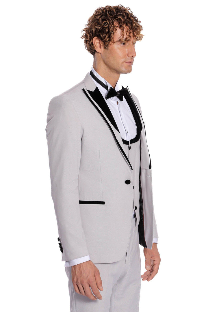 WSS Velvet Lapel Vested Patterned Grey Men Tuxedo  - Fort McMurray