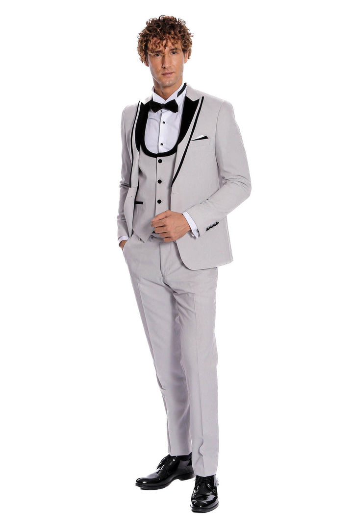 WSS Velvet Lapel Vested Patterned Grey Men Tuxedo  - Fort McMurray