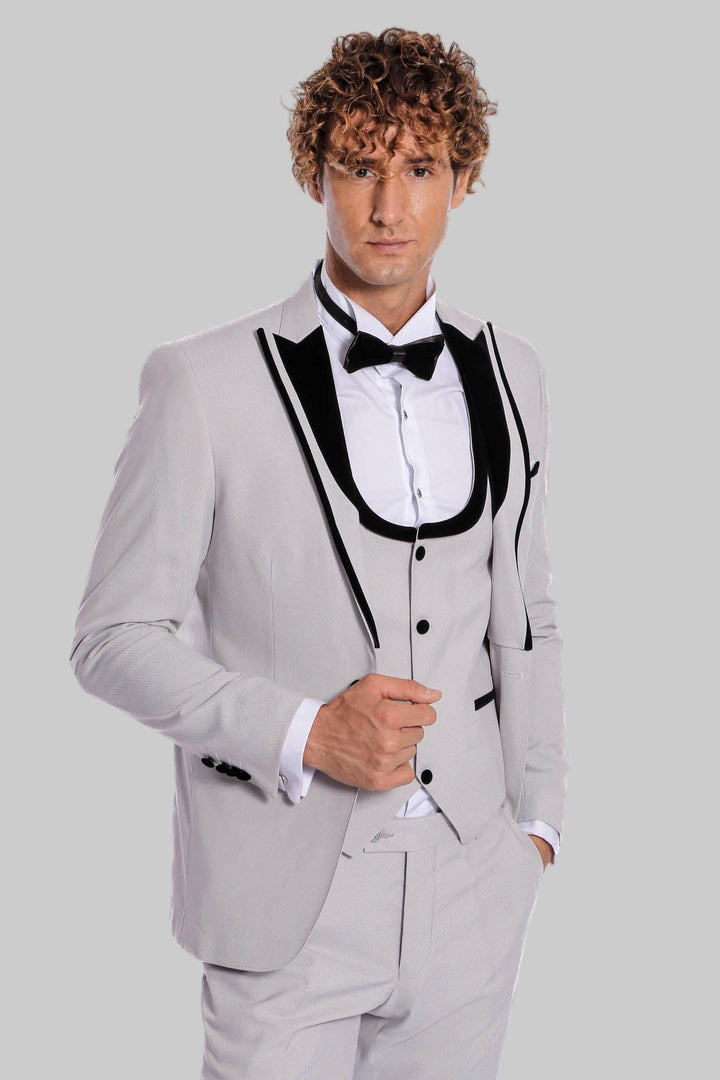 WSS Velvet Lapel Vested Patterned Grey Men Tuxedo  - Fort McMurray