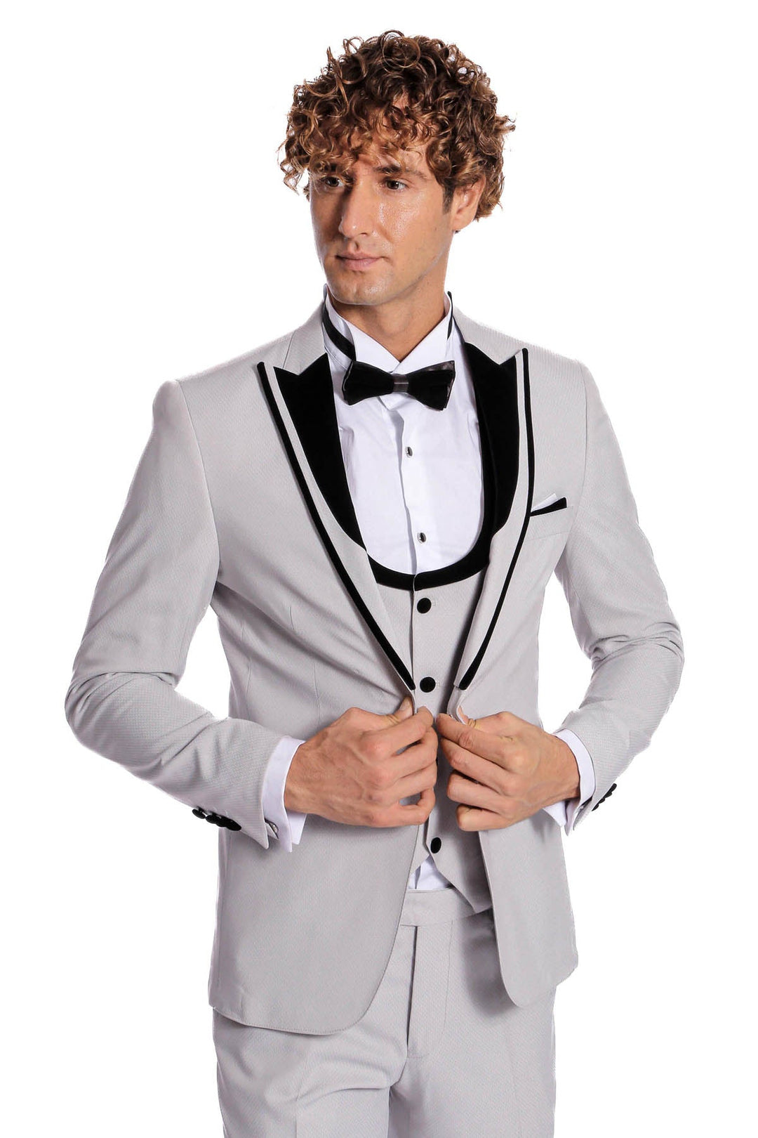 WSS Velvet Lapel Vested Patterned Grey Men Tuxedo  - Fort McMurray