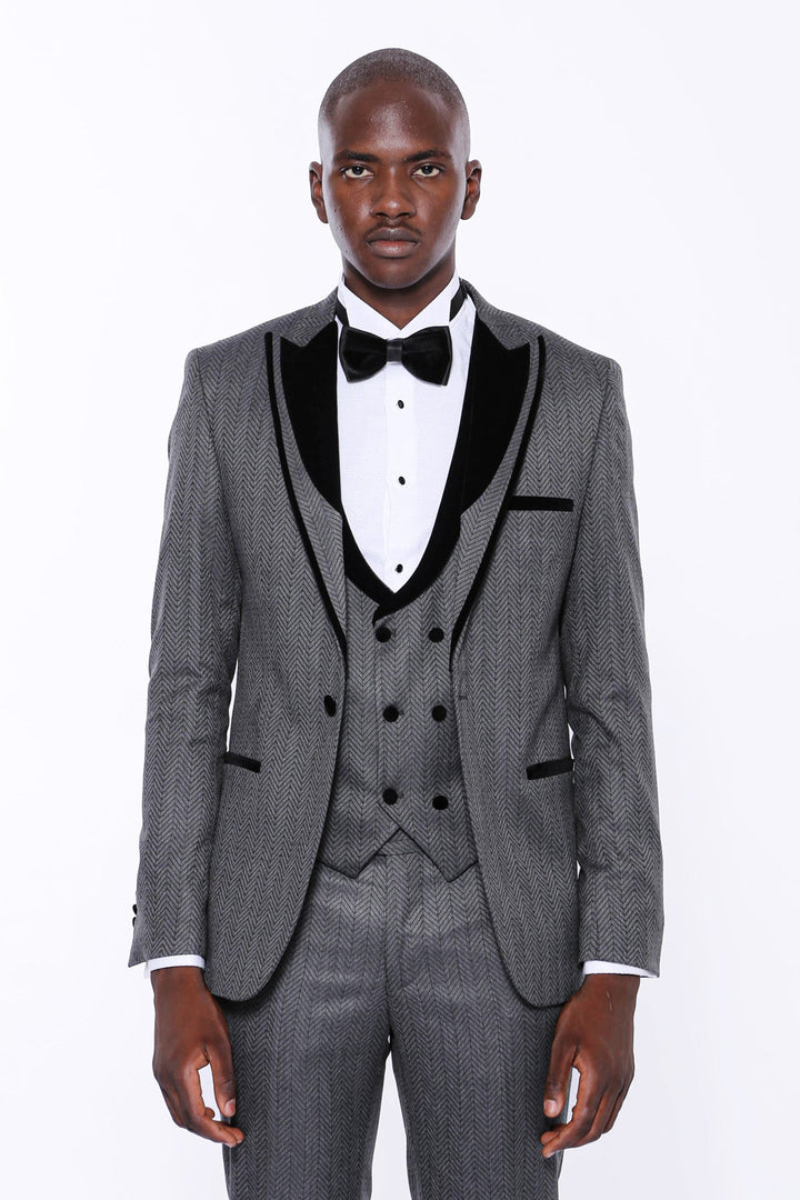 WSS Patterned Velvet Lapel Smoked Men Tuxedo  - Orléans