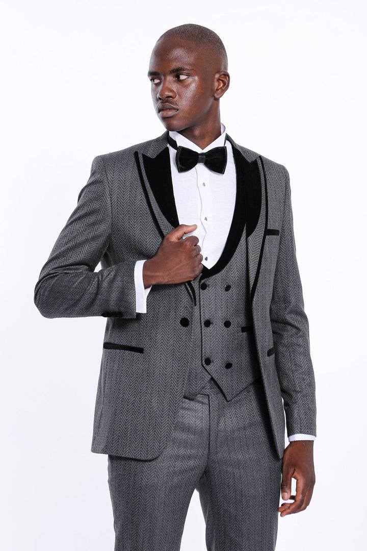 WSS Patterned Velvet Lapel Smoked Men Tuxedo  - Orléans