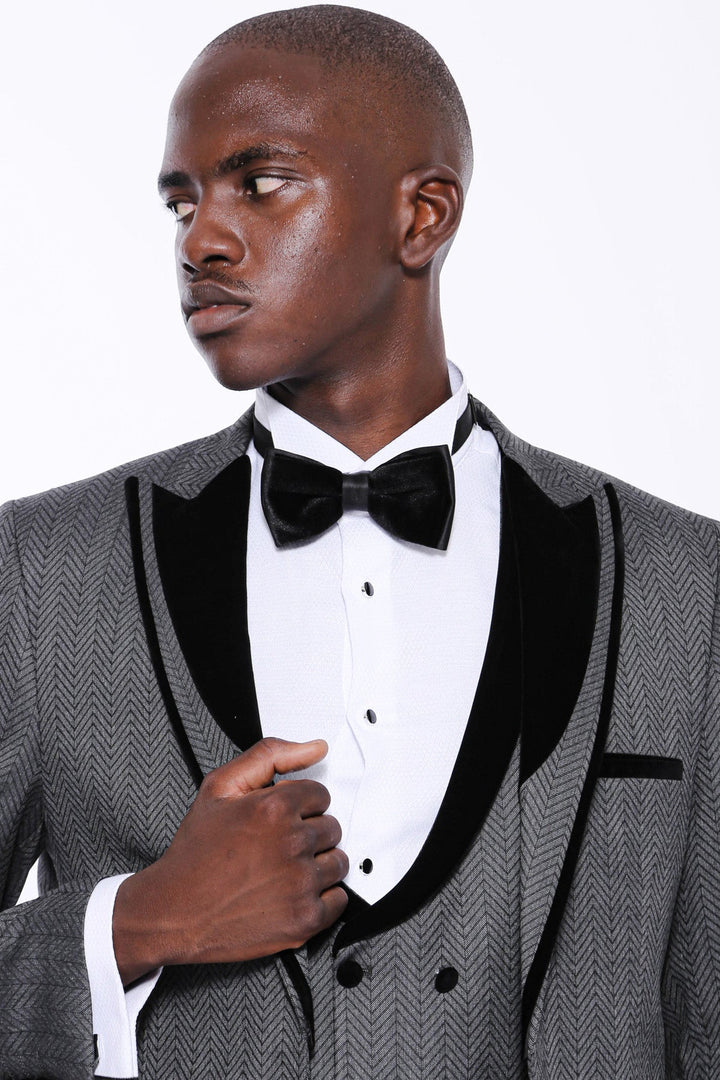 WSS Patterned Velvet Lapel Smoked Men Tuxedo  - Orléans