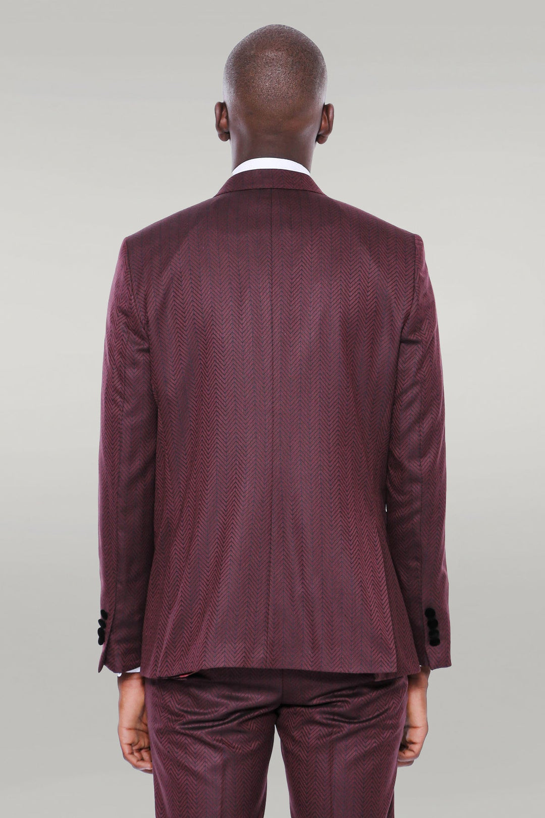 WSS Velvet Lapel Patterned Vested Burgundy Men Tuxedo  - Singen