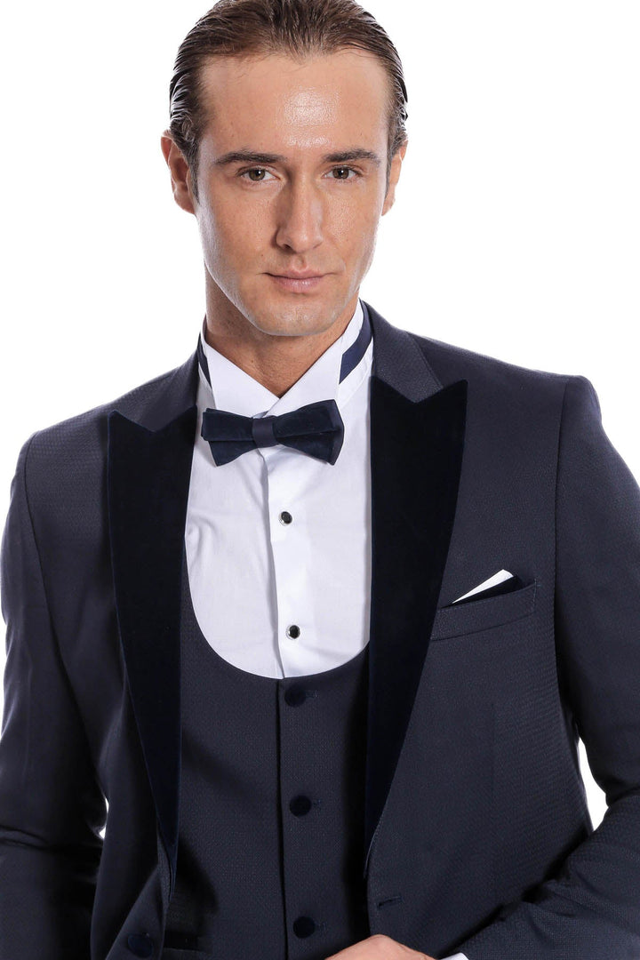 WSS Velvet Lapel Slim Fit Navy Blue Men Tuxedo  - Princeton