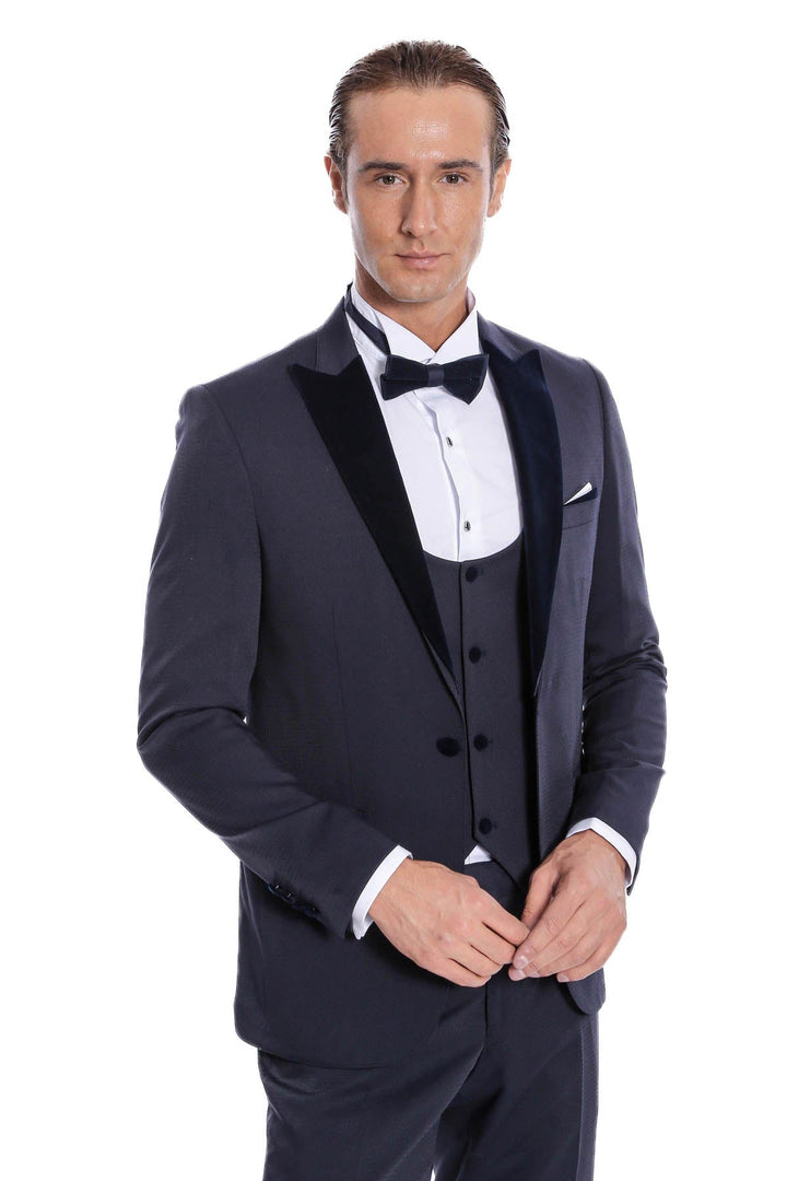 WSS Velvet Lapel Slim Fit Navy Blue Men Tuxedo  - Princeton