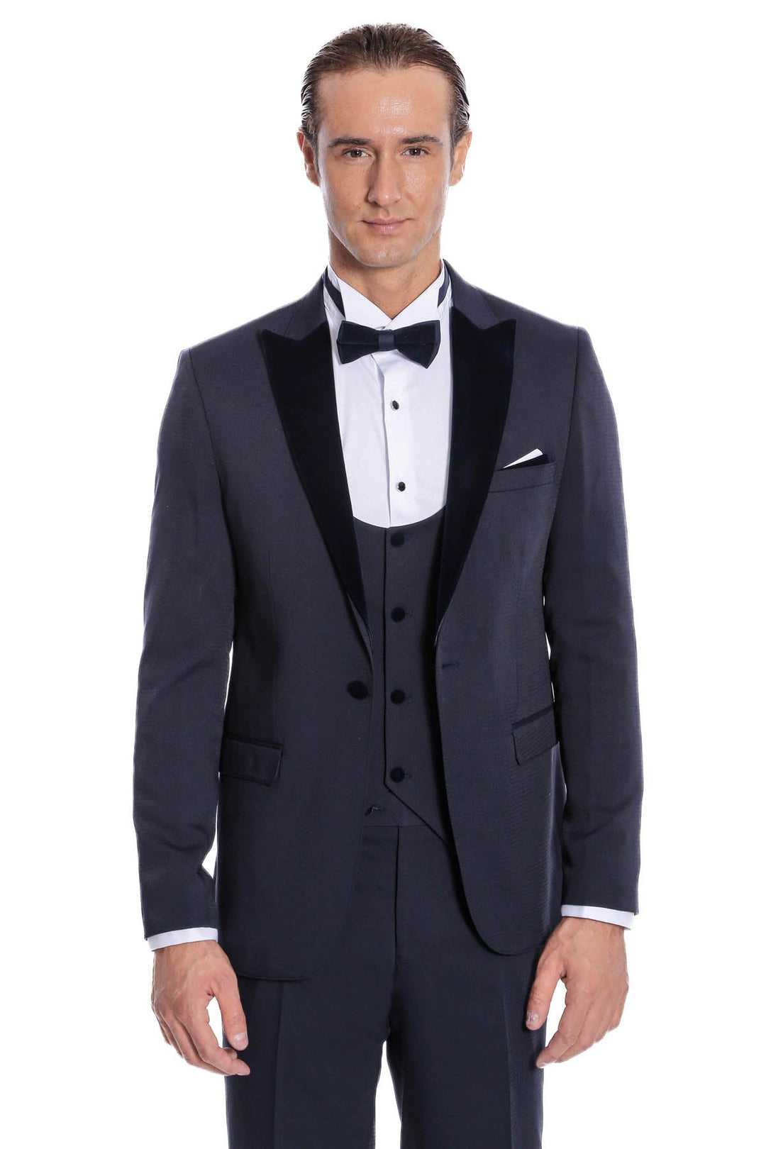 WSS Velvet Lapel Slim Fit Navy Blue Men Tuxedo  - Princeton