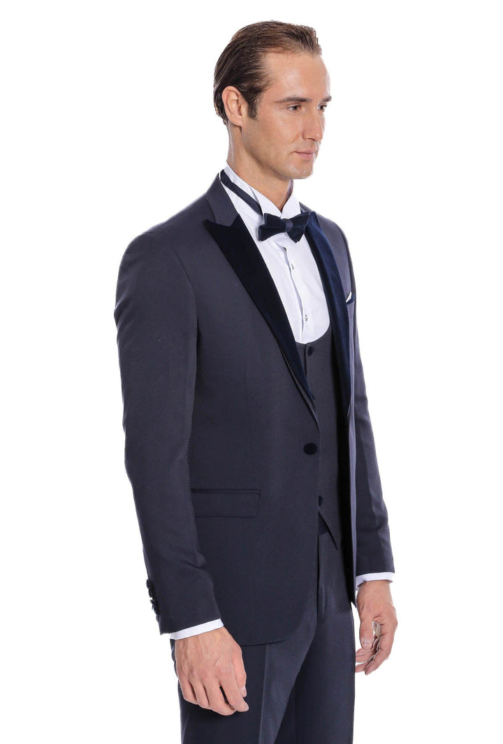 WSS Velvet Lapel Slim Fit Navy Blue Men Tuxedo  - Princeton