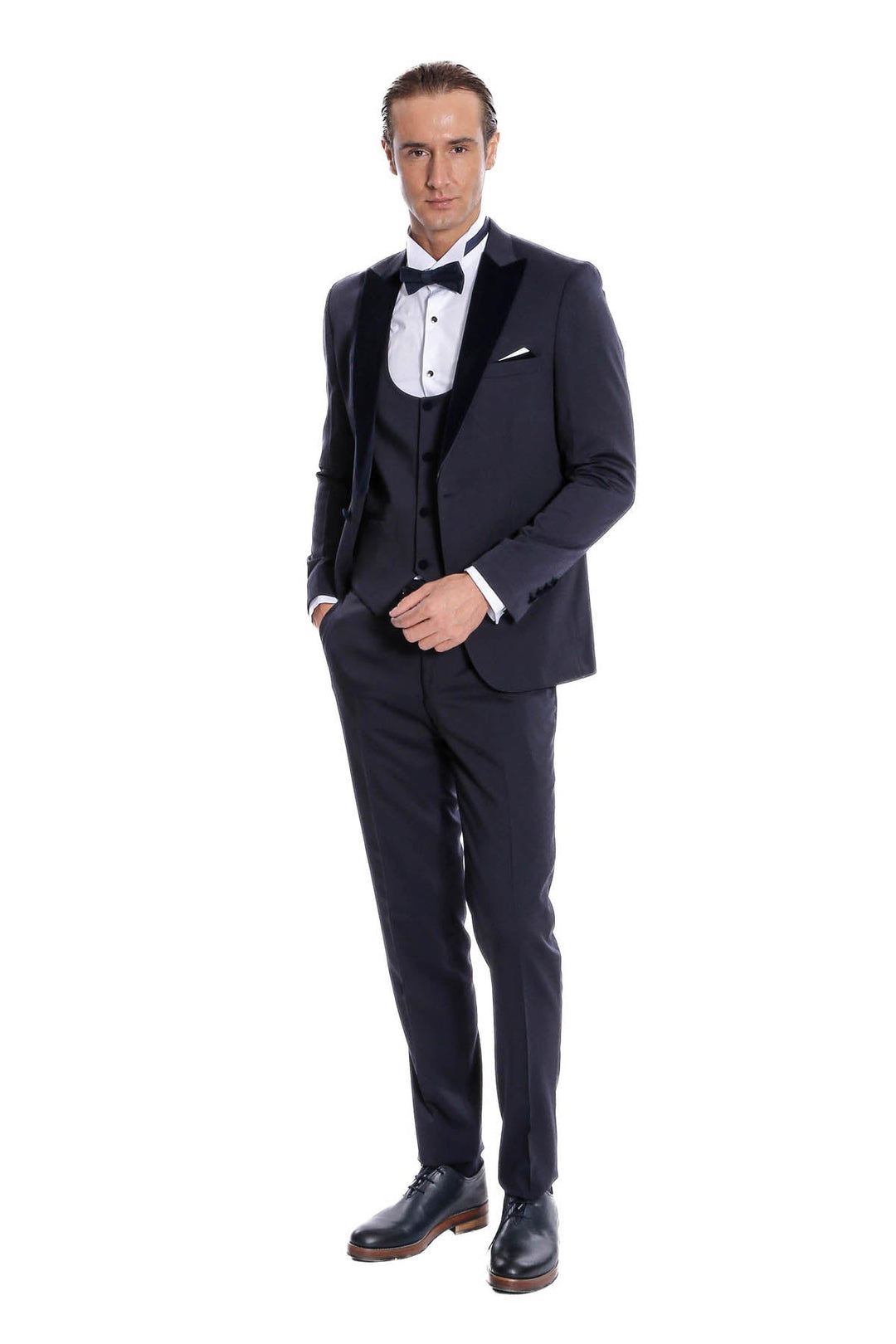 WSS Velvet Lapel Slim Fit Navy Blue Men Tuxedo  - Princeton