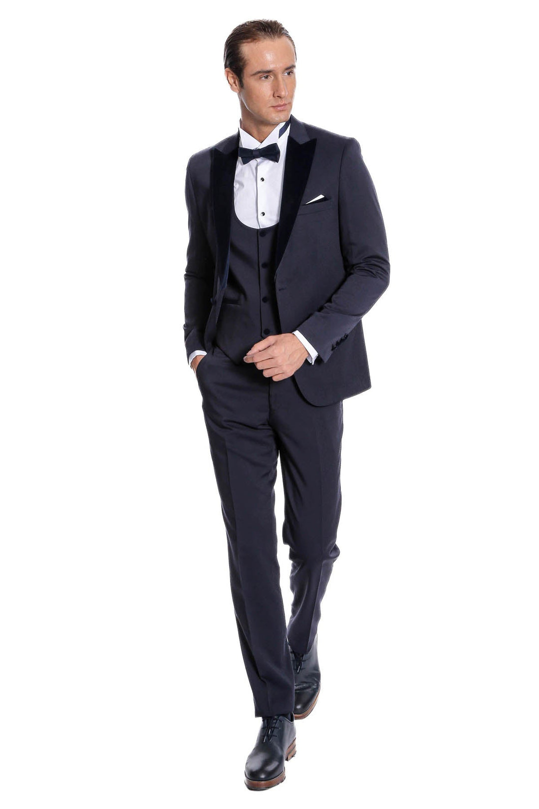 WSS Velvet Lapel Slim Fit Navy Blue Men Tuxedo  - Princeton