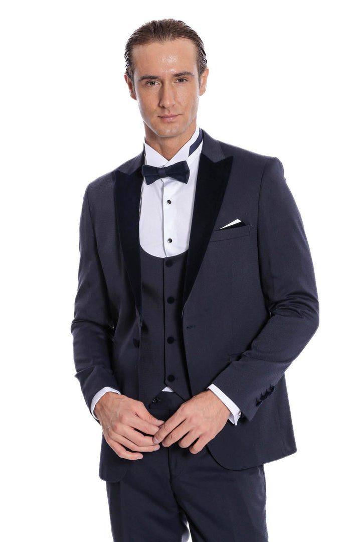 WSS Velvet Lapel Slim Fit Navy Blue Men Tuxedo  - Princeton