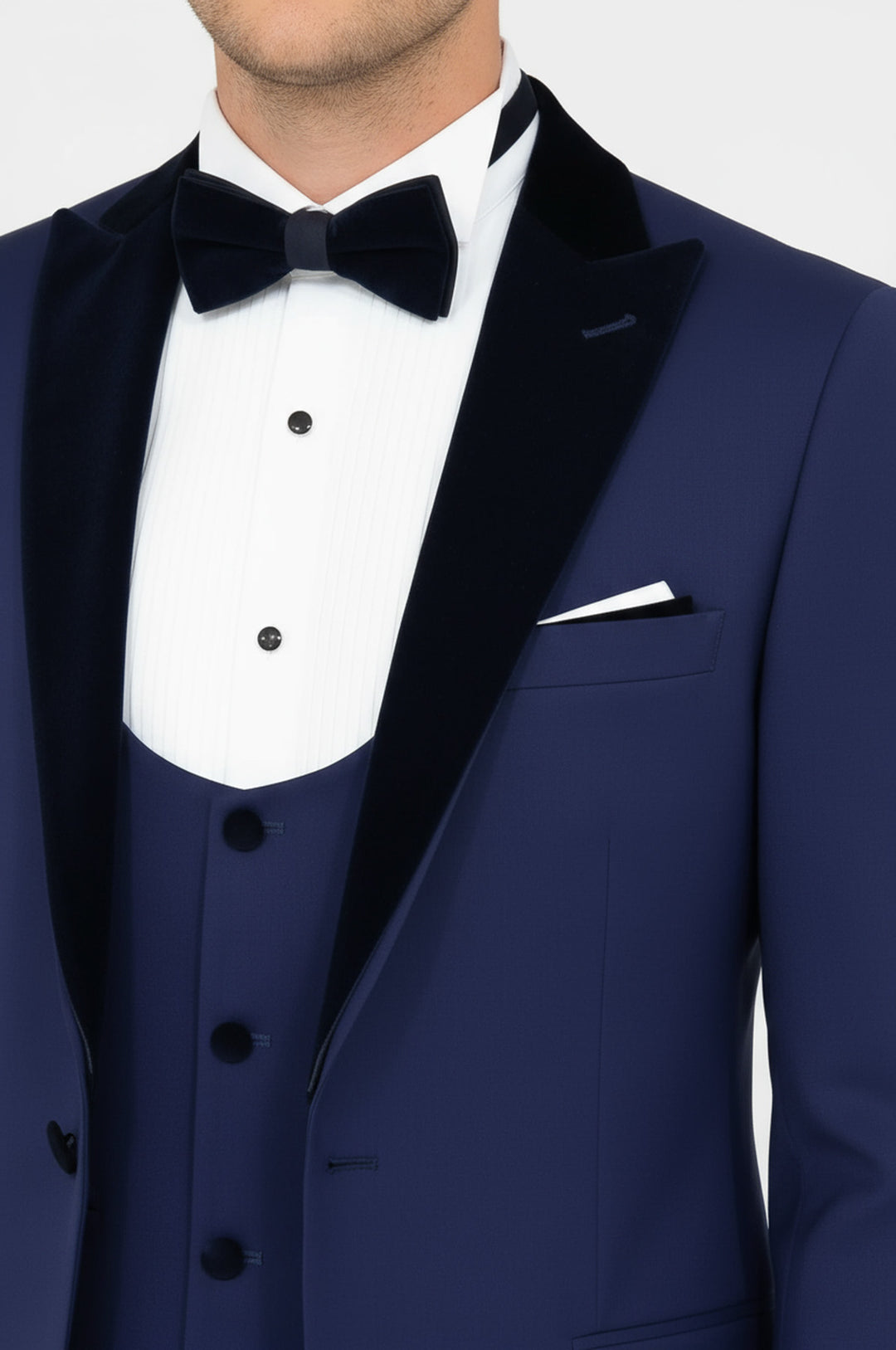 WSS Velvet Lapel Slim Fit Blue Men Suit  - Crewe