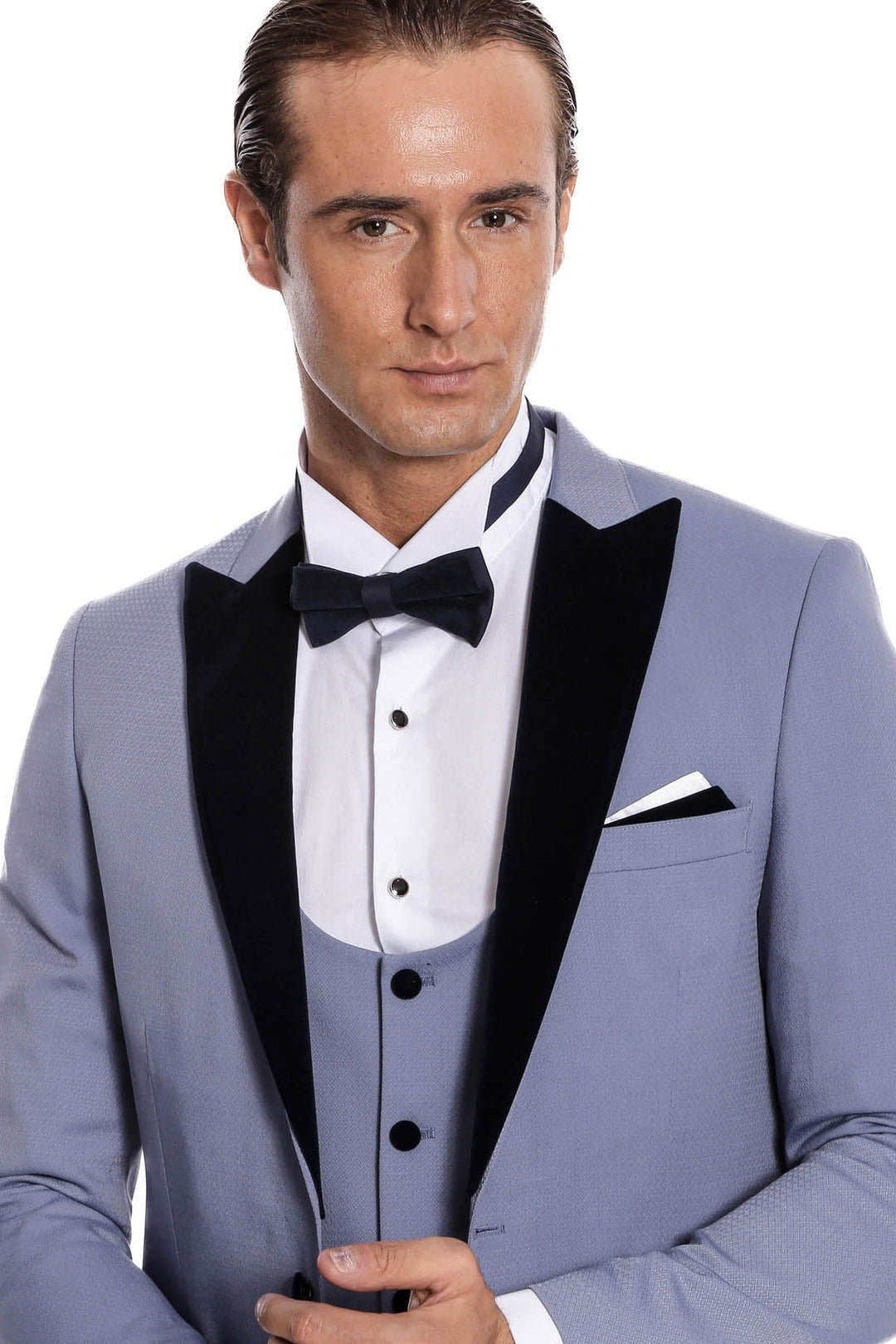 WSS Velvet Lapel Slim Fit Light Blue Men Suit  - Oviedo